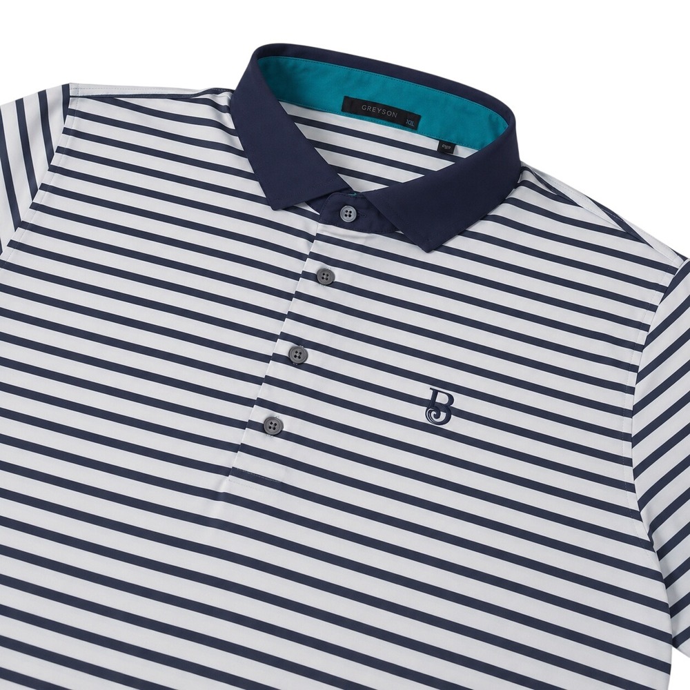 Greyson Polo Shirt Mens XXL Blue Striped Short‎ Sleeve Golf Performance Logo